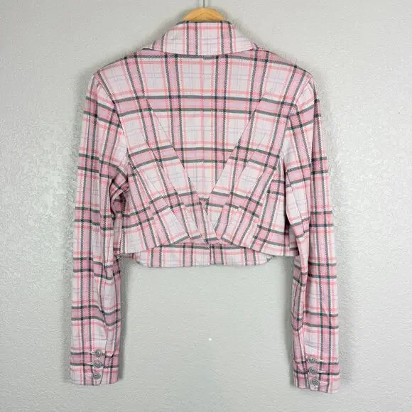 CAbi Playdate Crop Jacket + Pant Set Plaid Cheer Pink M Coquette Preppy Spring - Picture 11 of 16